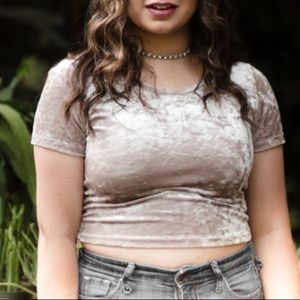 Nude velvet crushed crop top